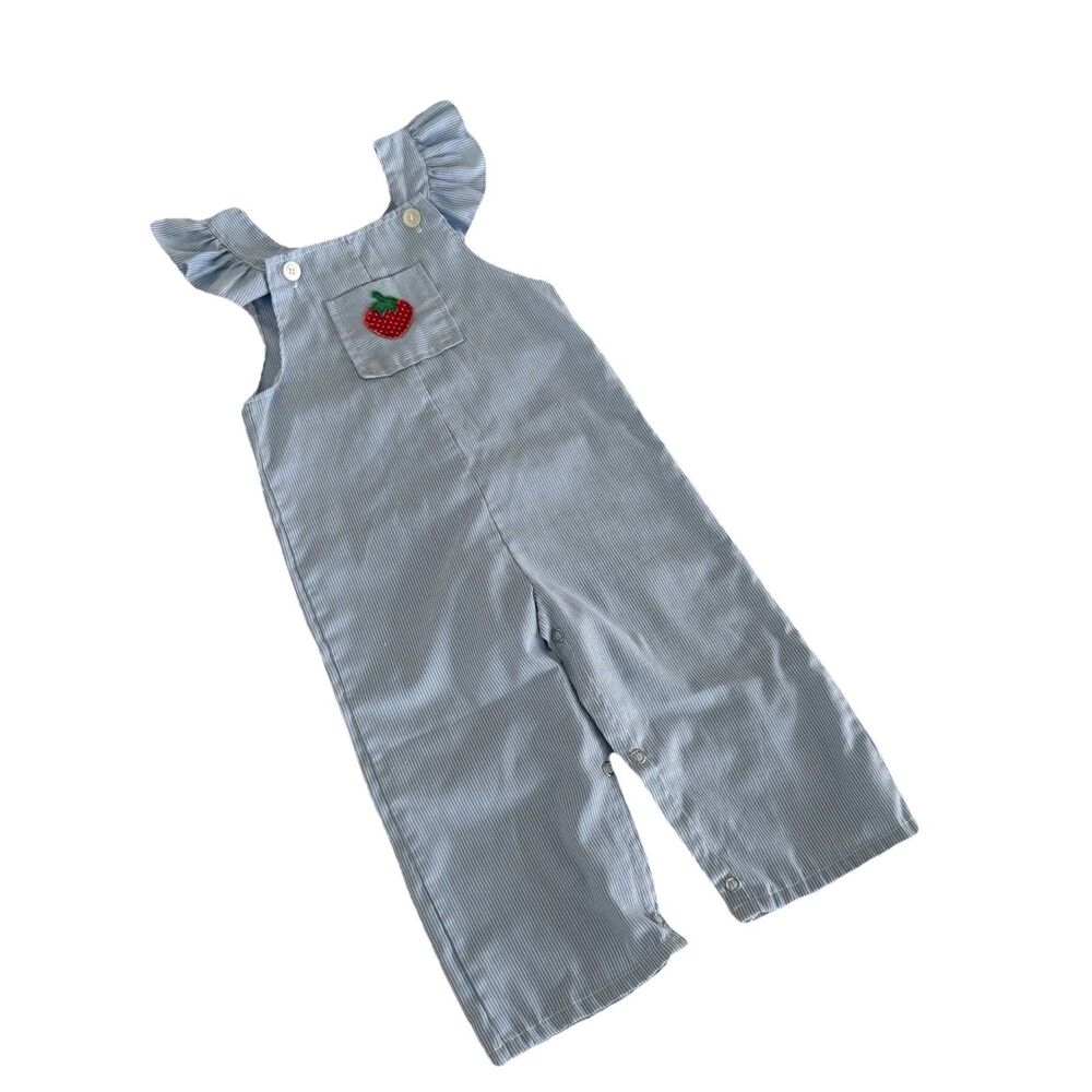 Vtg 70s CEE TEE Toddler Girl's 24M Playwear Overall Romper Strawberry Ruffle
